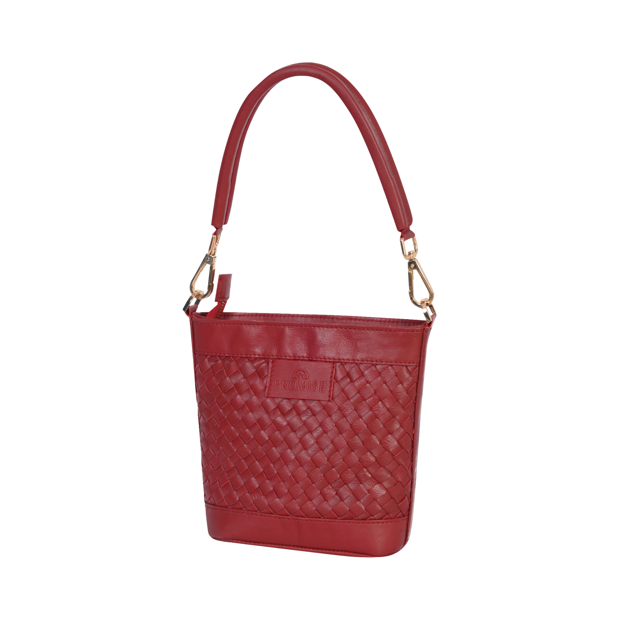 Tina Mini Woven Bucket Bag - Maroon