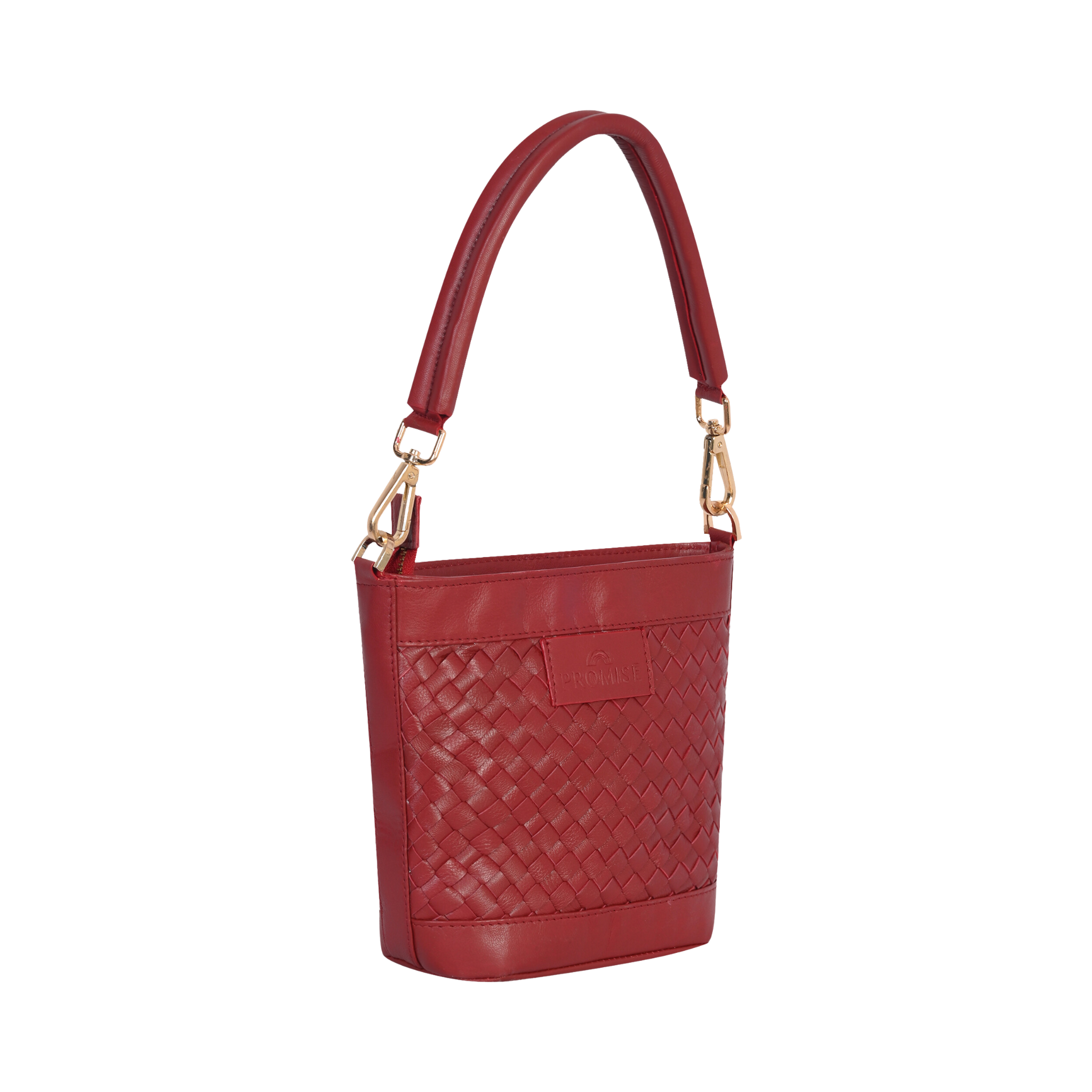 Tina Mini Woven Bucket Bag - Maroon