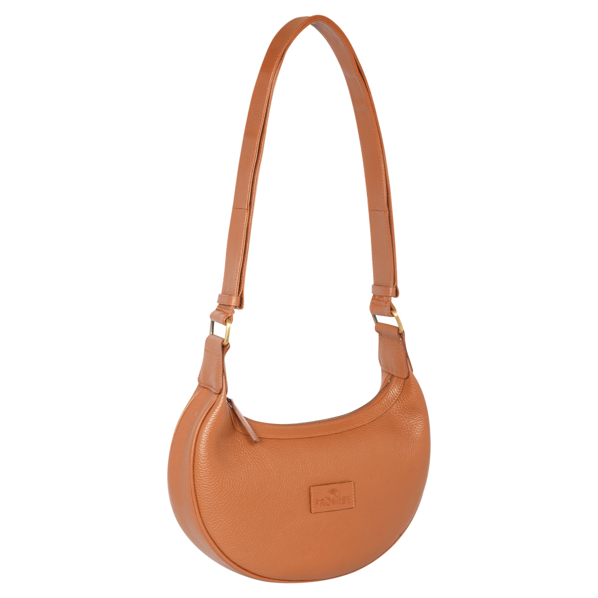 Jesse Minimalist Stylish Half Moon Crossbody Bag - Cognac