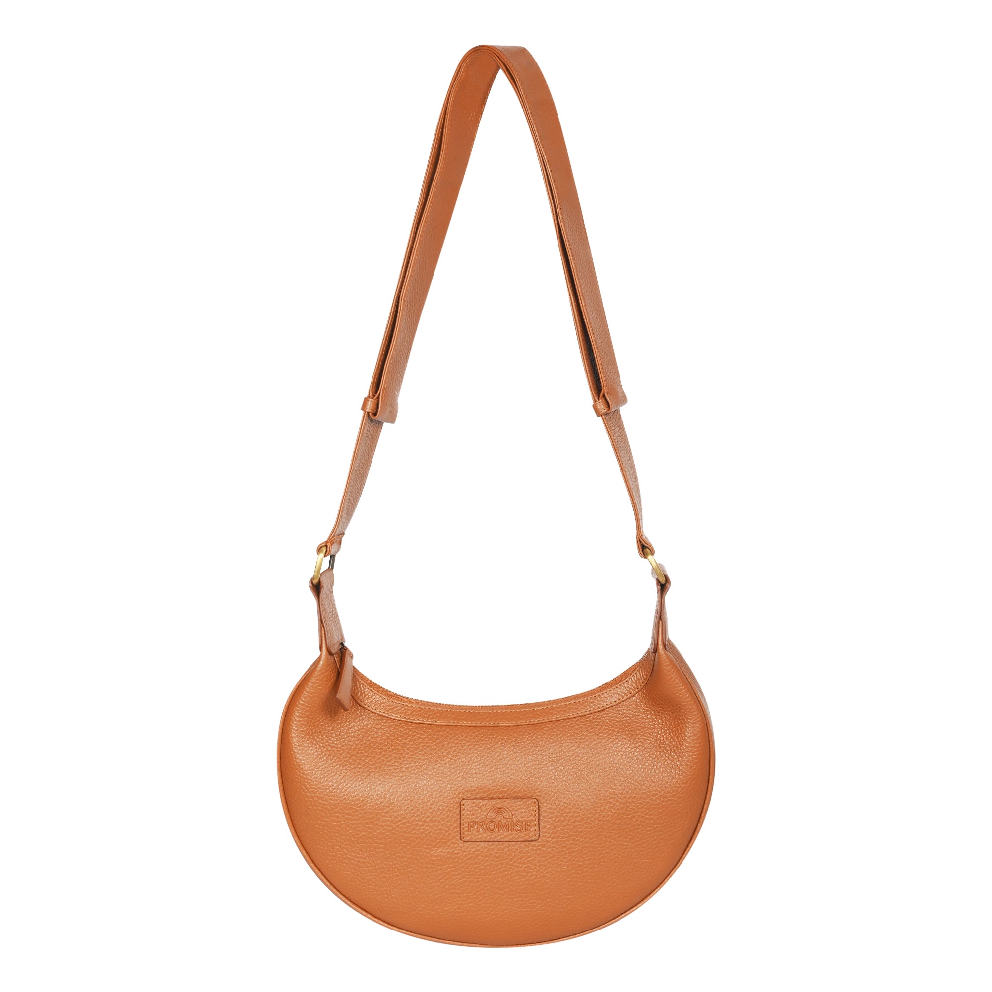 Jesse Minimalist Stylish Half Moon Crossbody Bag - Cognac