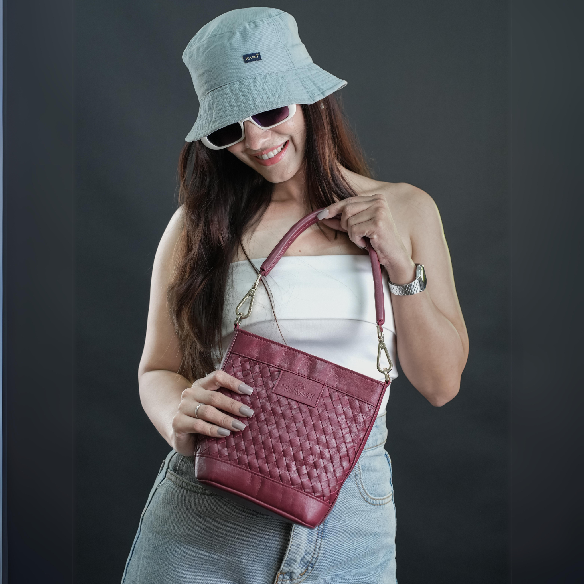 Tina Mini Maroon Bucket Bag