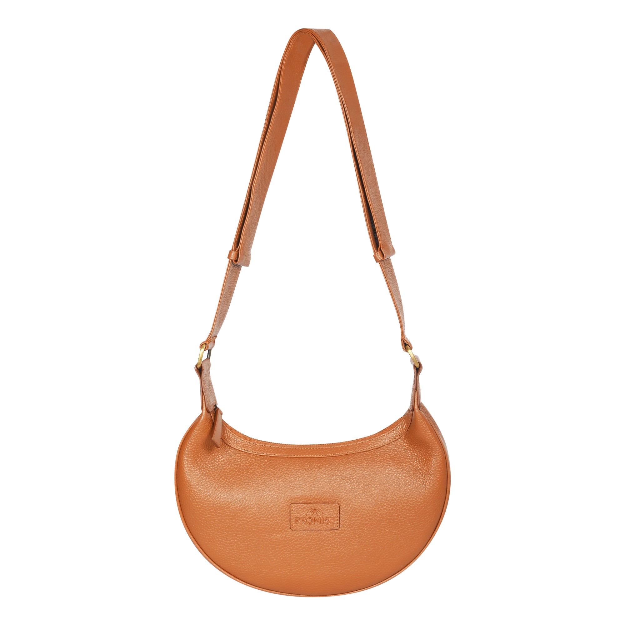 Jesse Minimalist Stylish Half Moon Crossbody Bag - Cognac