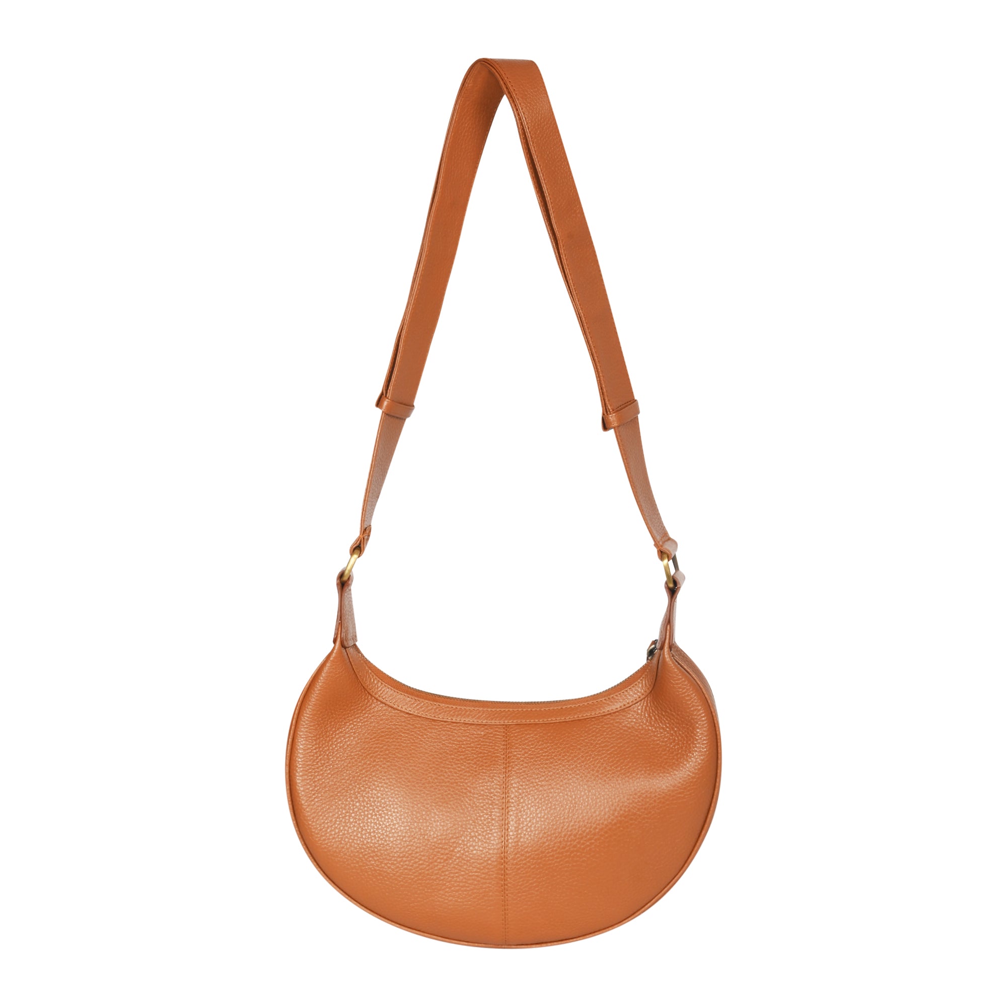 Jesse Minimalist Stylish Half Moon Crossbody Bag - Cognac