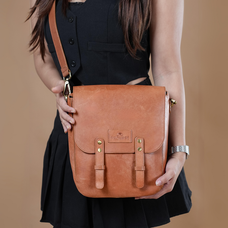 Kim Full-Flap Messenger Bag - Cognac